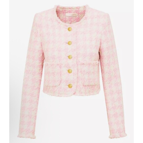LoveShackFancy Antoine Tweed Wool Blazer Jacket Pink Houndstooth New Women’s 4 - Picture 1 of 10